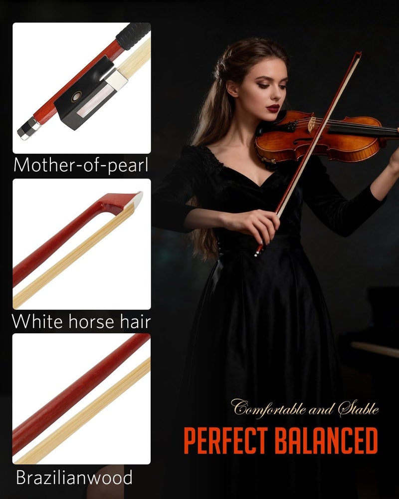 LMS Violin Bow Full Size 4/4 Brazilwood Violin Bows Lightweight Bow Well Balance Fiddle Bow Made with Ebony Frog Mongolian White Horse Hair for Violin Student Professional (4/4) - Image 2